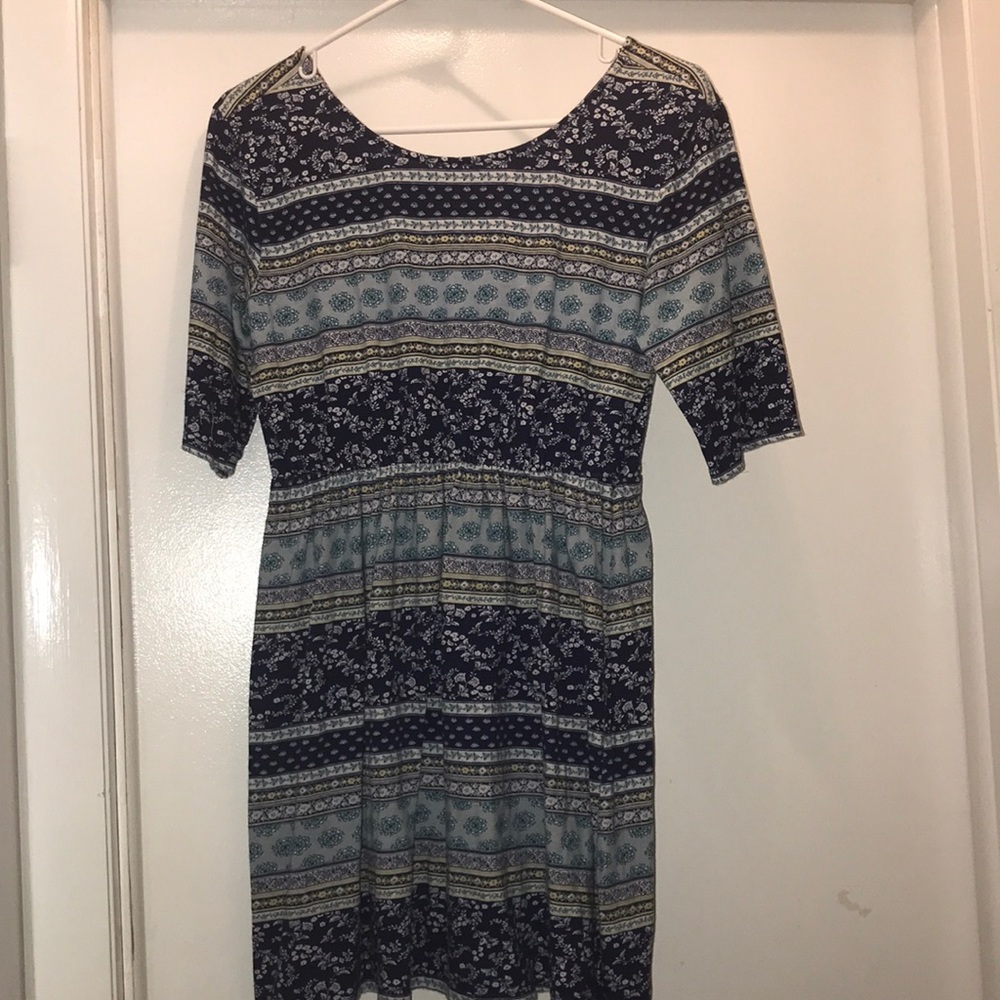 Causal Blue Patterned Dress